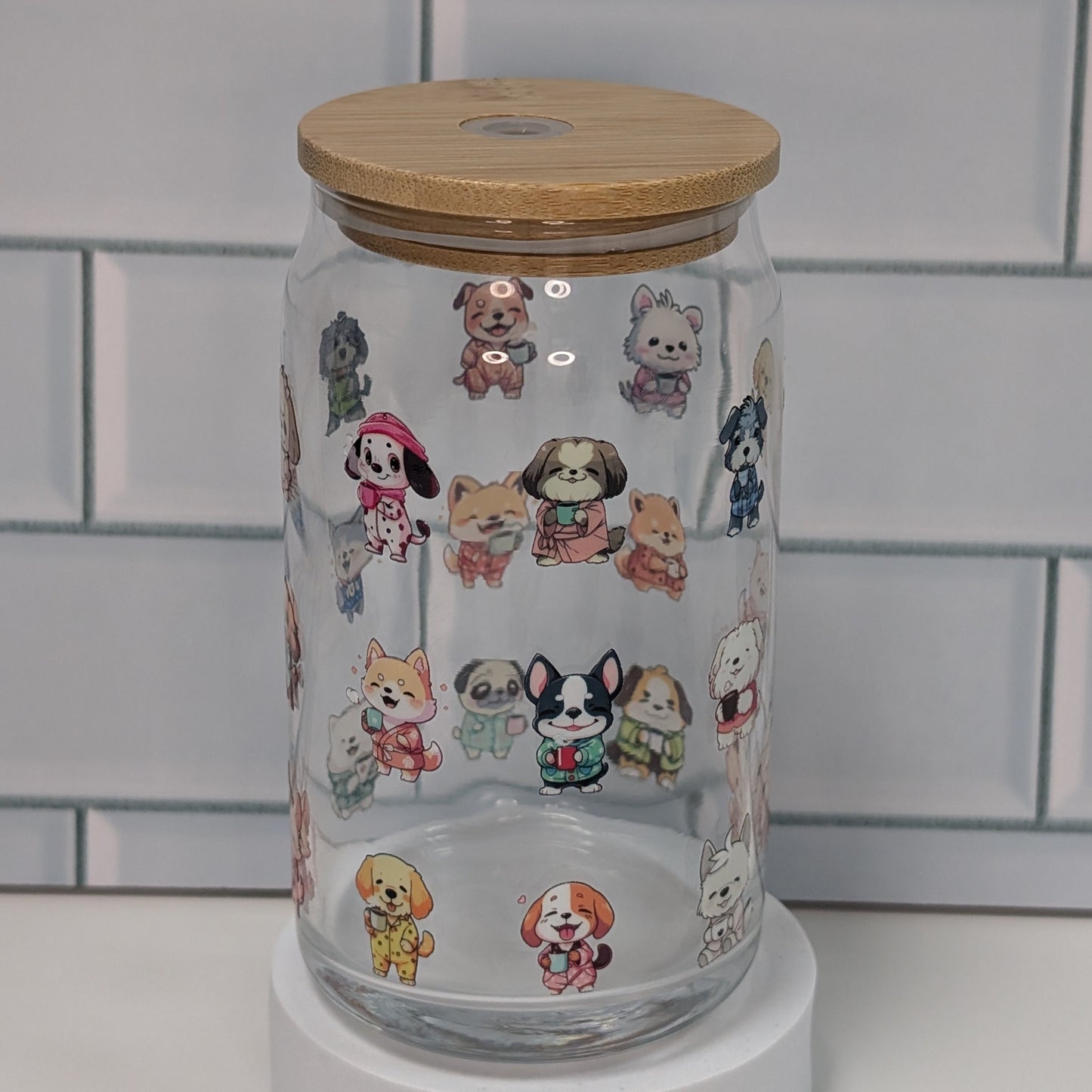 Dogs with a Cuppa Glass, 16oz, Libbey Glass