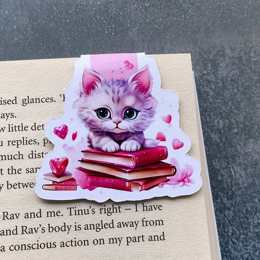 Kitty on Books Magnetic Bookmark, handmade pagemaker