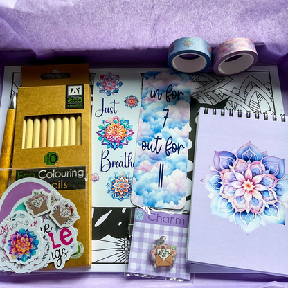 A Little Bundle of Calm stationery bundle with a jotter pad, colouring sheets, stickers and more