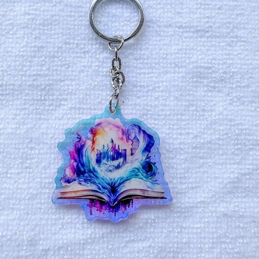 Fantasy Book Sea Scene Rainbow Acrylic Keychain