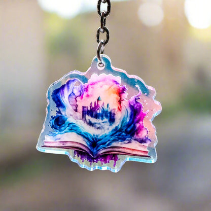 Fantasy Book Sea Scene Rainbow Acrylic Keychain