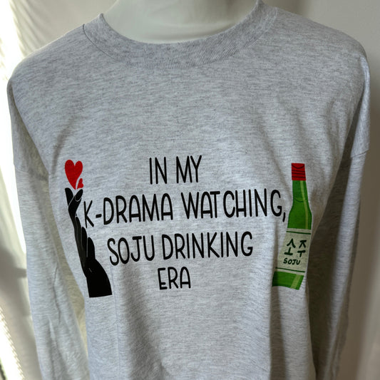 In My K-drama Watching, Soju Drinking Era long-sleeve t-shirt in grey