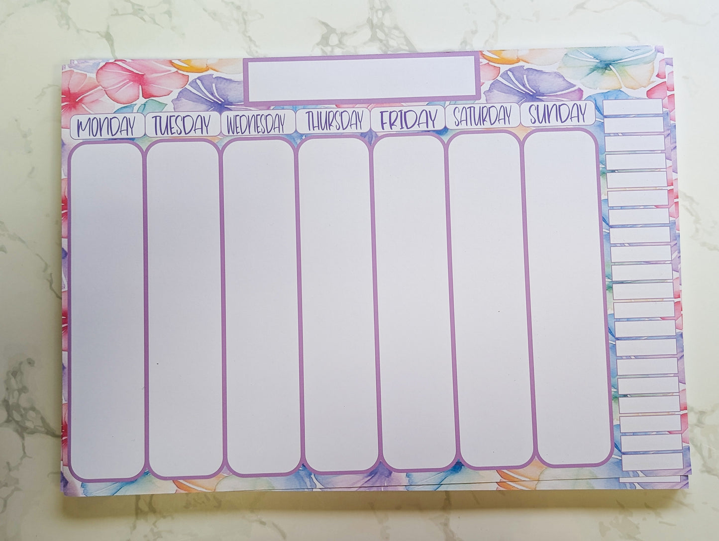 Rainbow Watercolour Floral A4 Weekly notepad, weekly schedule