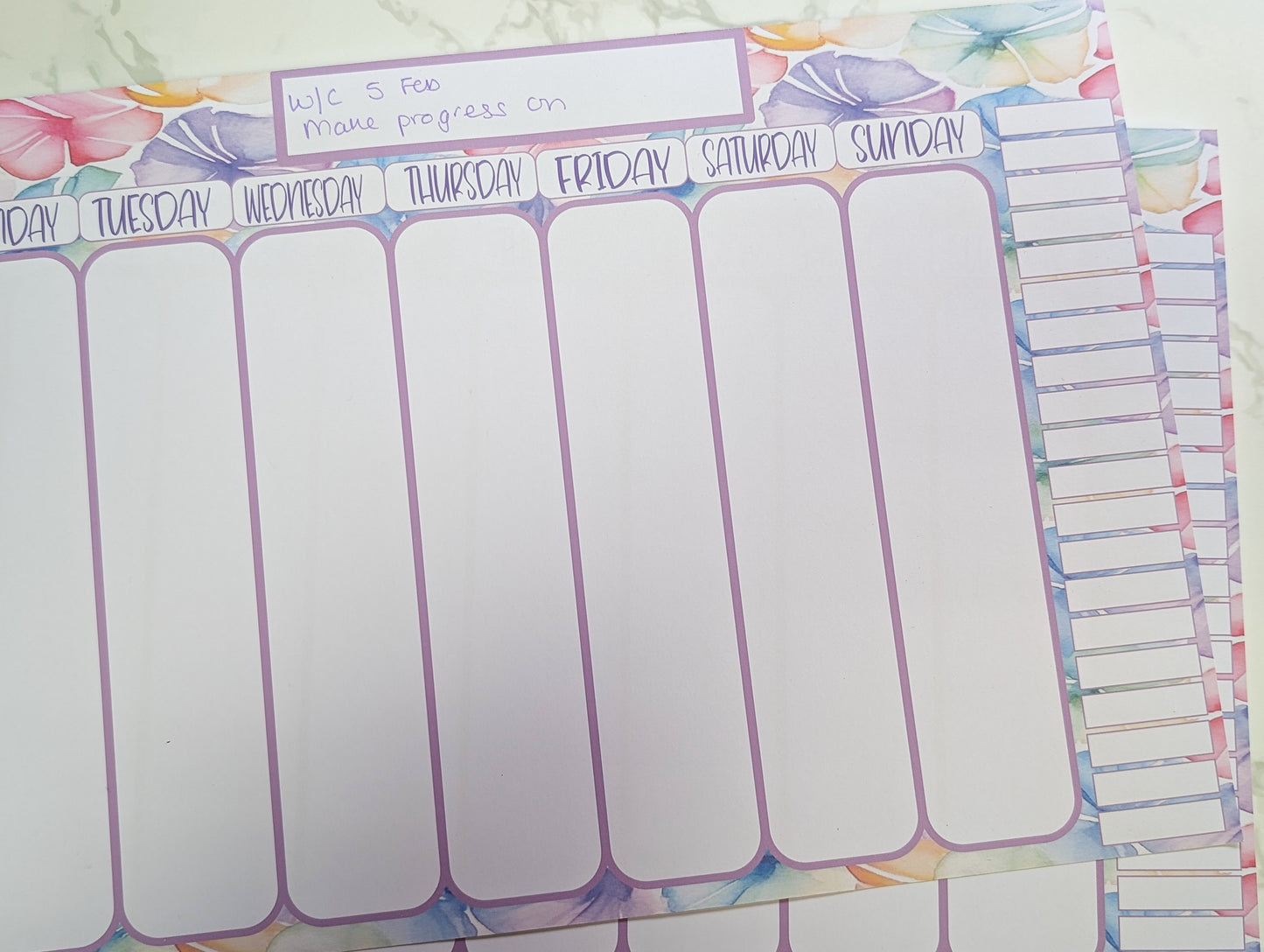 Rainbow Watercolour Floral A4 Weekly notepad, weekly schedule