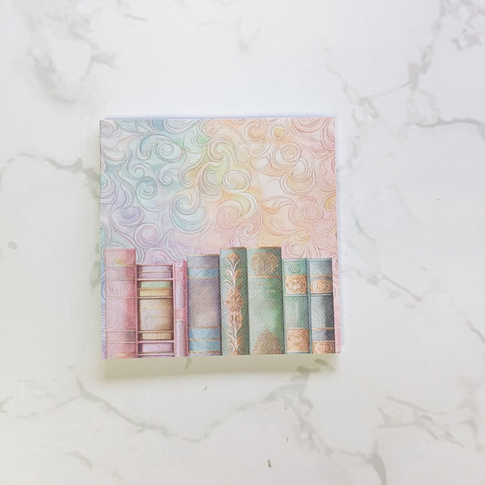 Rainbow Swirls Fantasy Bookshelf sticky notes pad