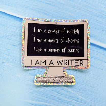 I AM A WRITER Die Cut Glitter Sticker, Vinyl Sticker