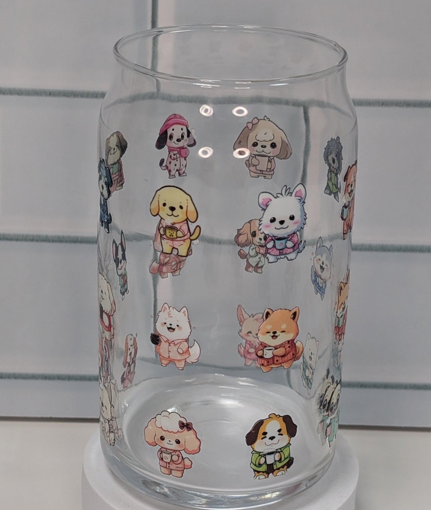 Dogs with a Cuppa Glass, 16oz, Libbey Glass