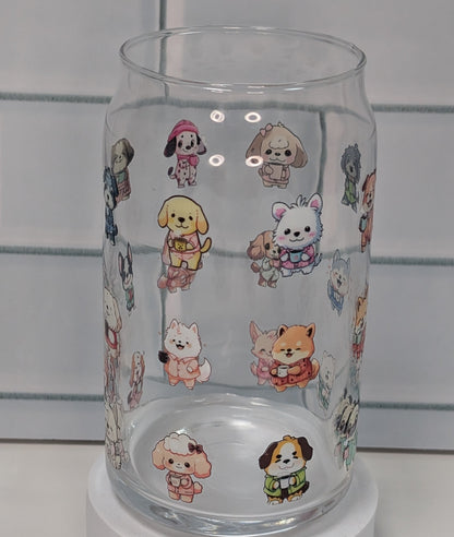 Dogs with a Cuppa Glass, 16oz, Libbey Glass