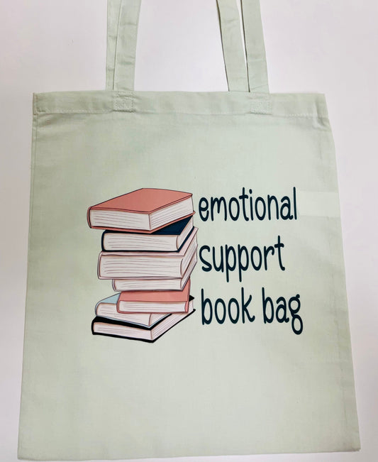 Emotional Support Book Bag cotton tote bag, mint