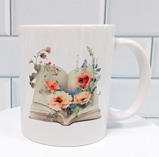 Floral Book Mug, 11oz ceramic mug