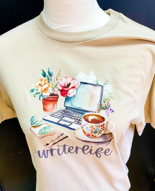 Writer Life T-Shirt, sand graphic tee